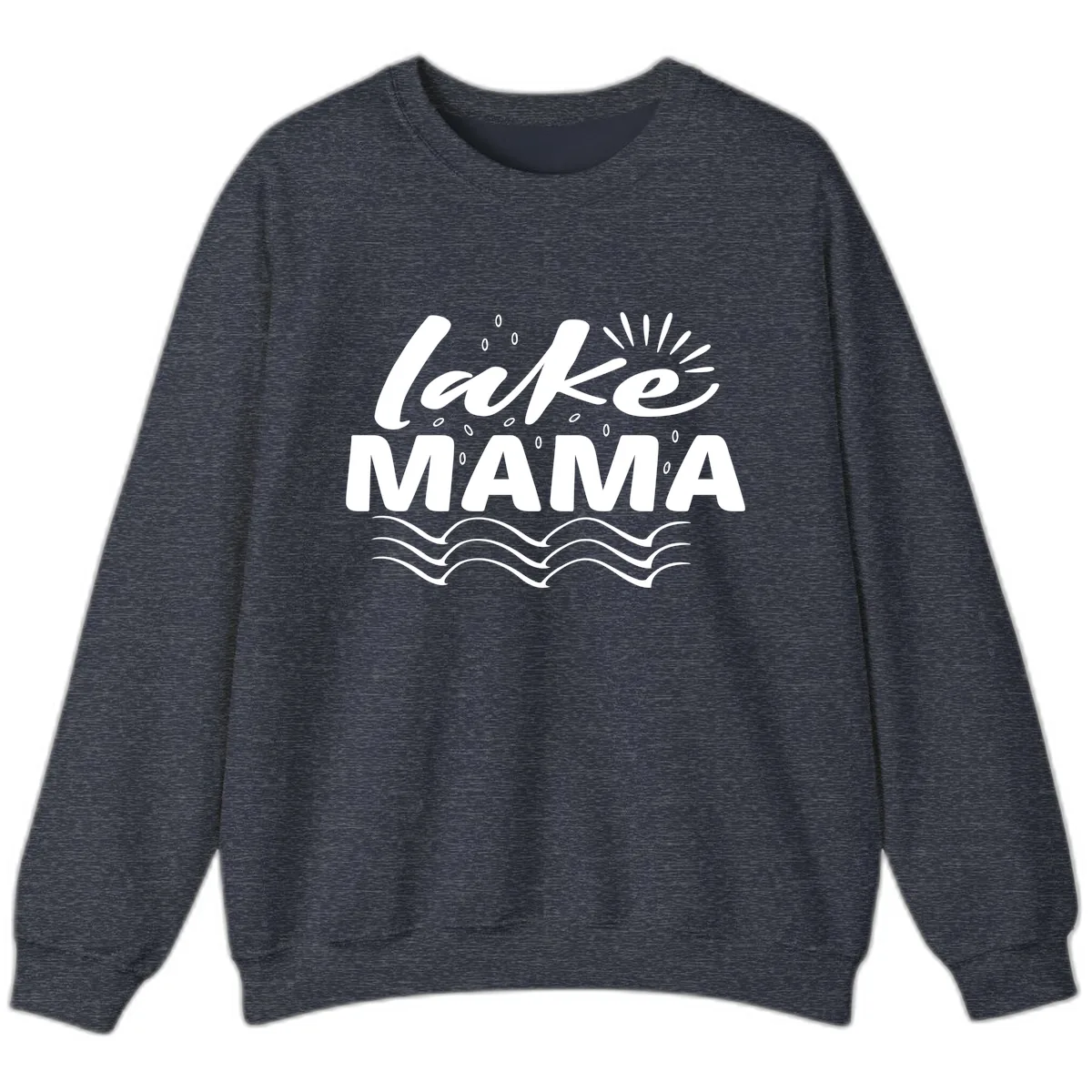 Lake Mama Script and Wave Design Sweatshirt in Heather Sport Dark Navy