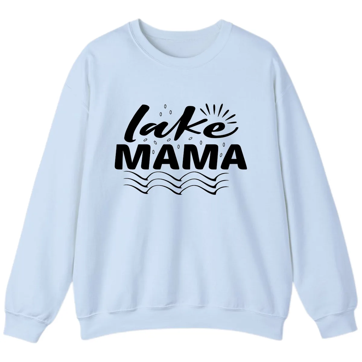 Lake Mama Script and Wave Design Sweatshirt in Light Blue