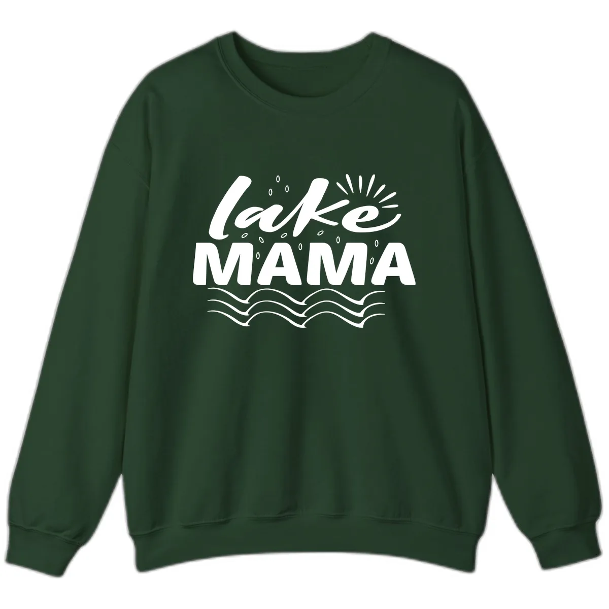Lake Mama Script and Wave Design Sweatshirt in Forest Green