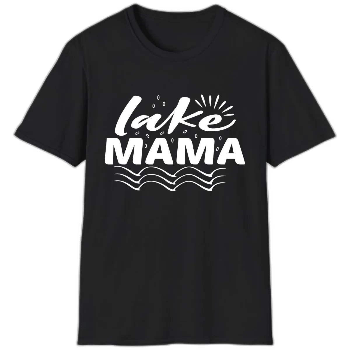 Lake Mama Script and Wave Design T-Shirt in Black