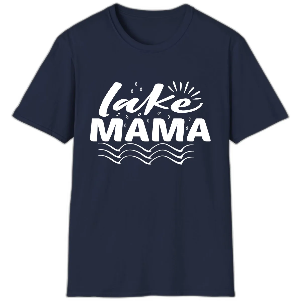 Lake Mama Script and Wave Design T-Shirt in Navy