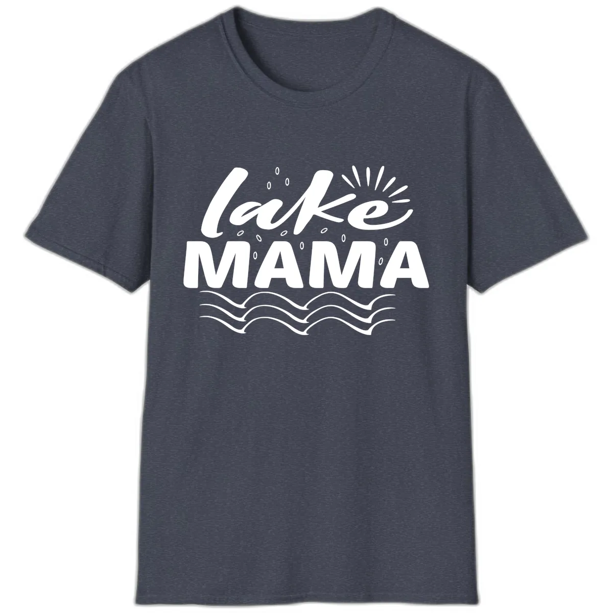Lake Mama Script and Wave Design T-Shirt in Heather Navy