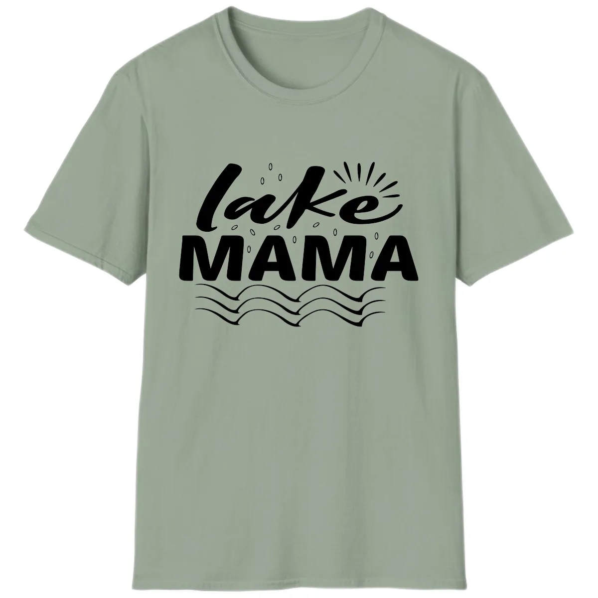 Lake Mama Script and Wave Design T-Shirt in Sage