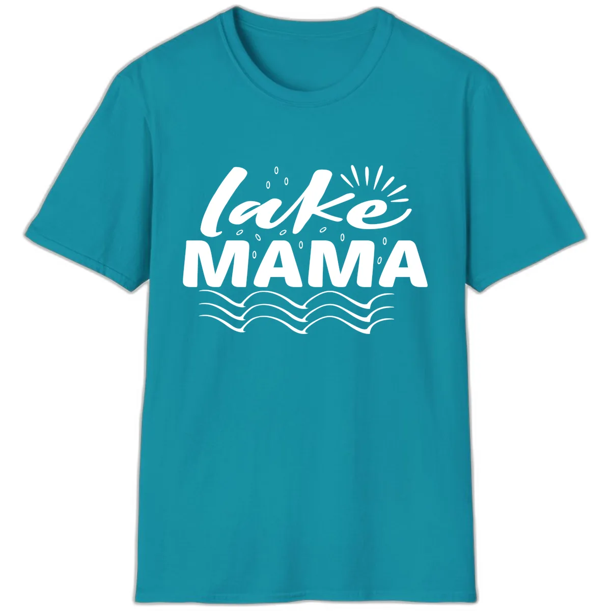 Lake Mama Script and Wave Design T-Shirt in Tropical Blue