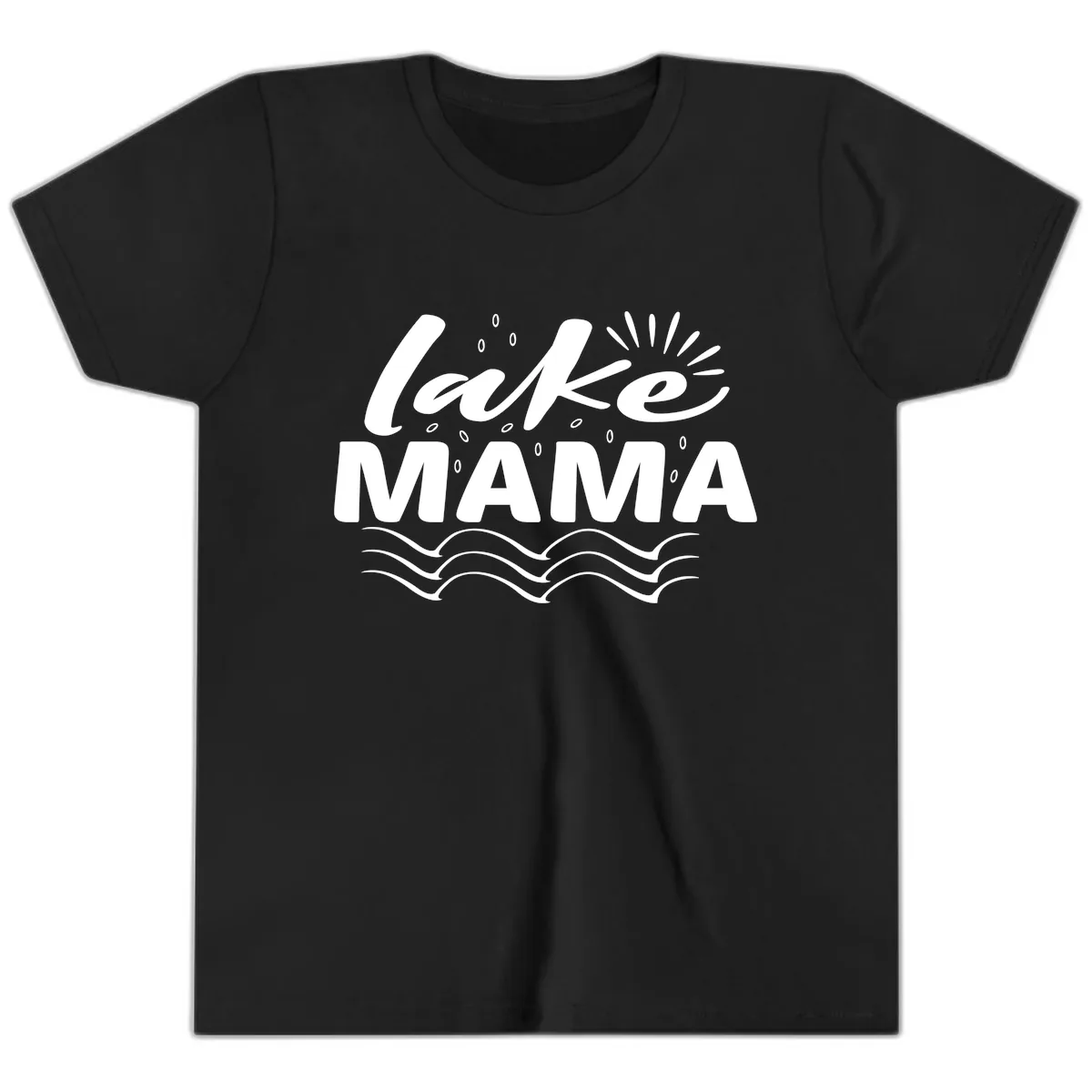 Lake Mama Script and Wave Design Youth T-Shirt in Black