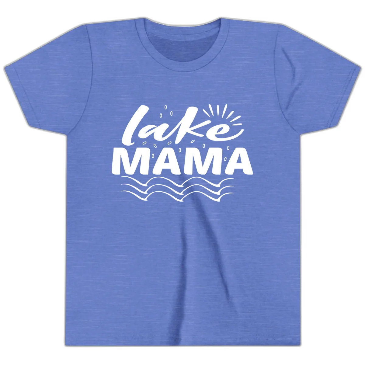 Lake Mama Script and Wave Design Youth T-Shirt in Heather Columbia Blue