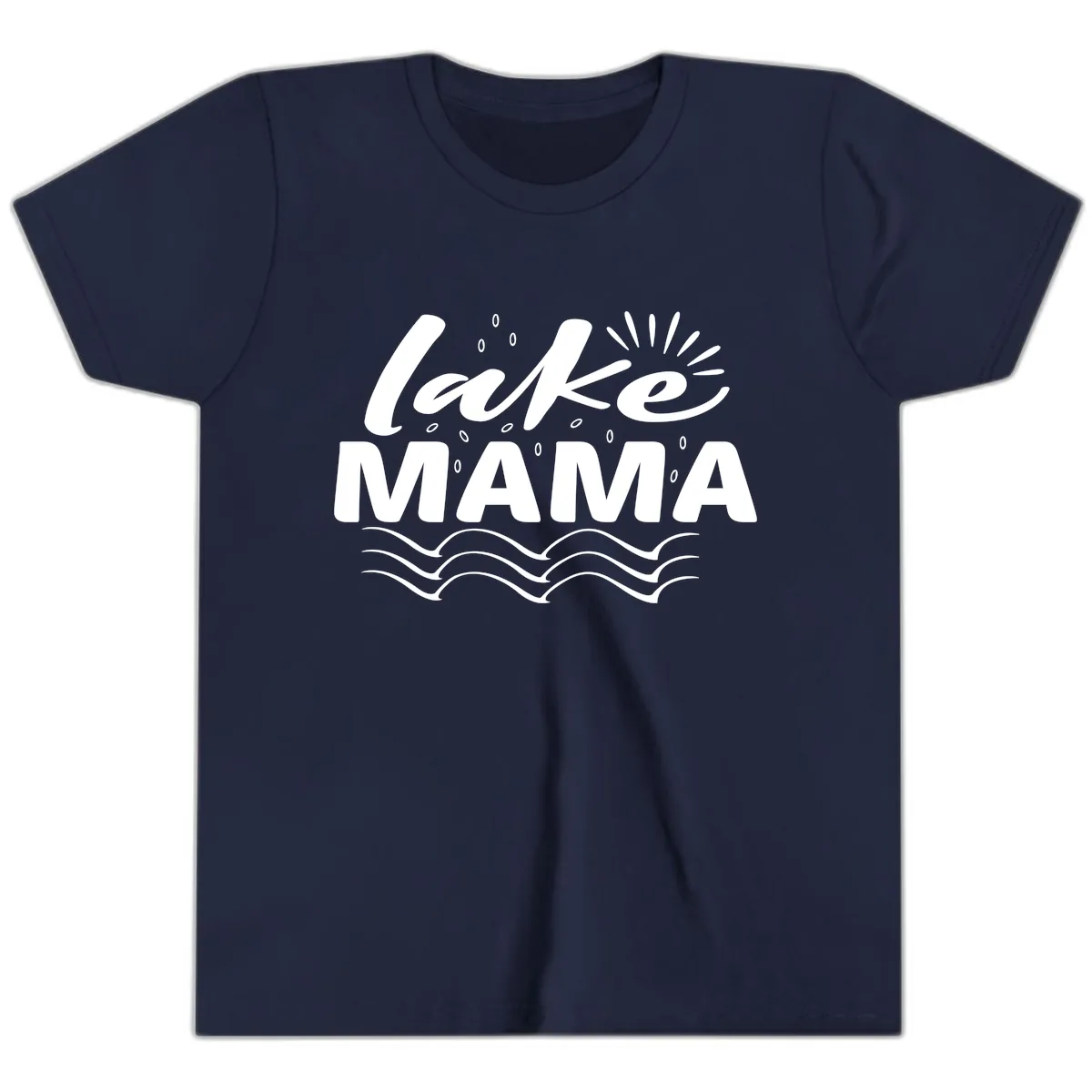 Lake Mama Script and Wave Design Youth T-Shirt in Navy