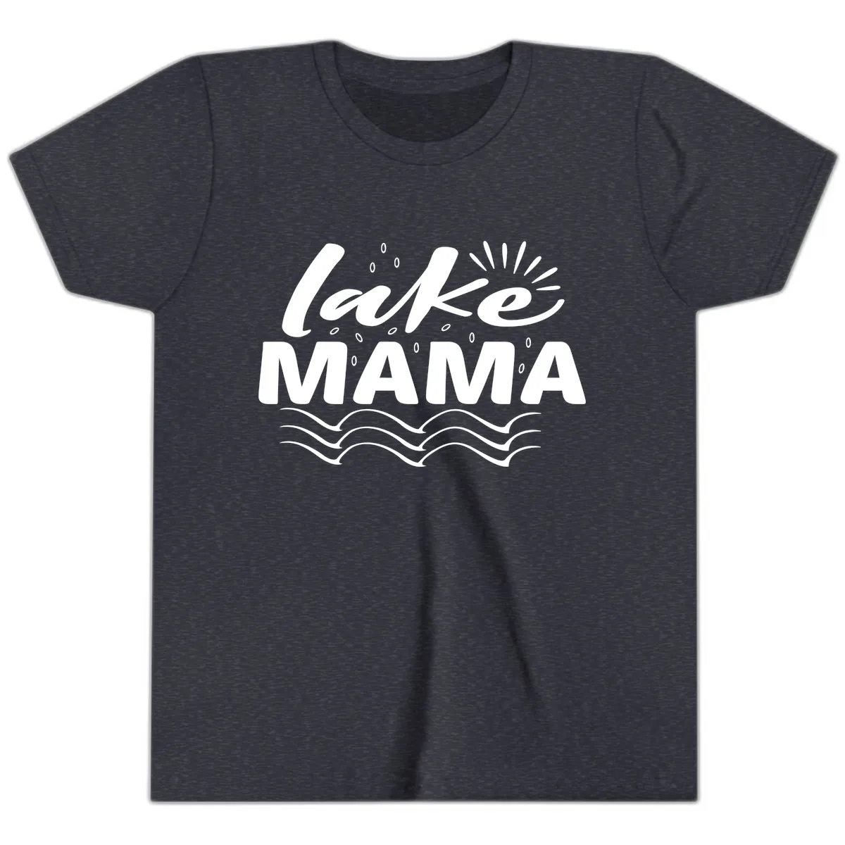 Lake Mama Script and Wave Design Youth T-Shirt in Heather Navy