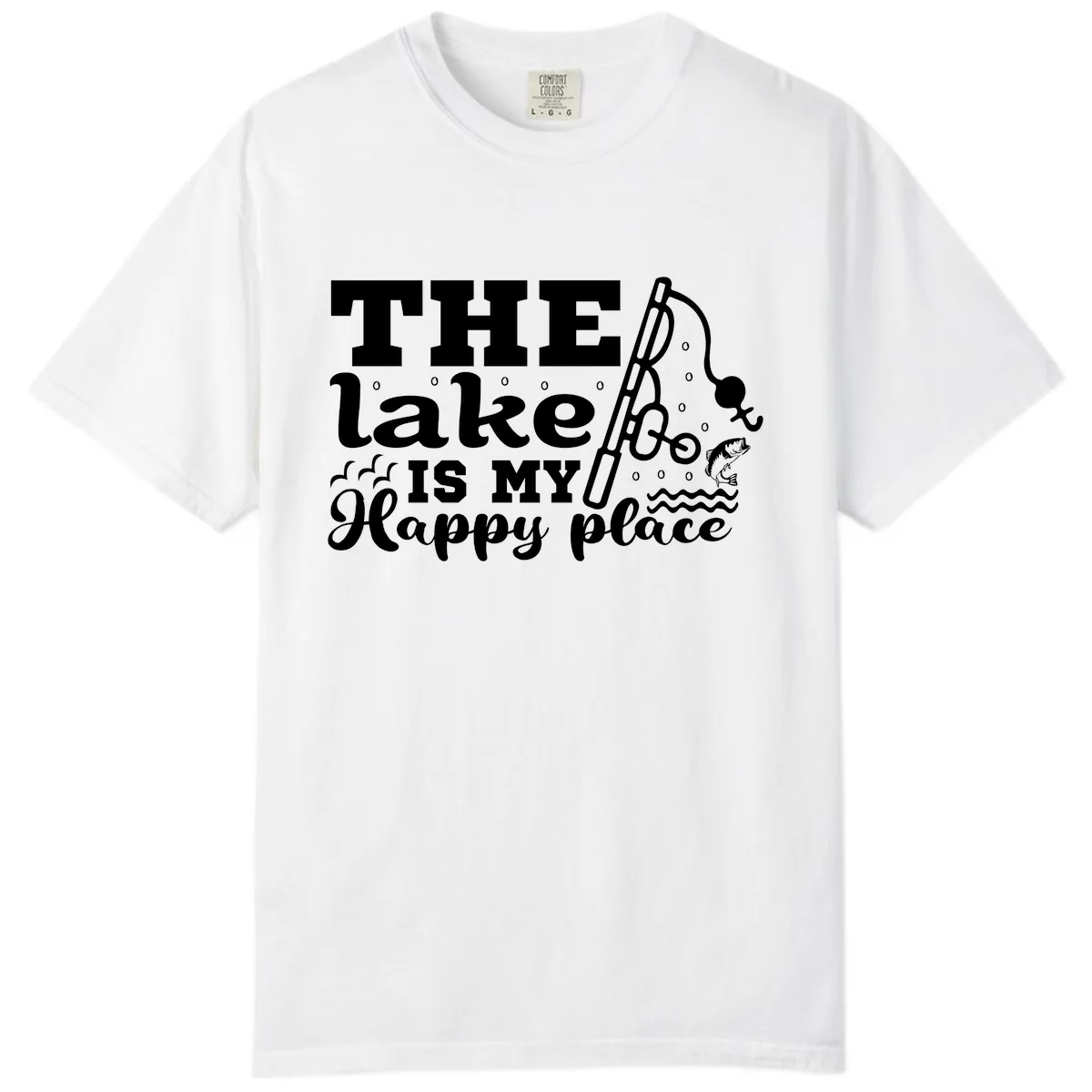 The Lake Is My Happy Place Fishing Design Comfort Color in White