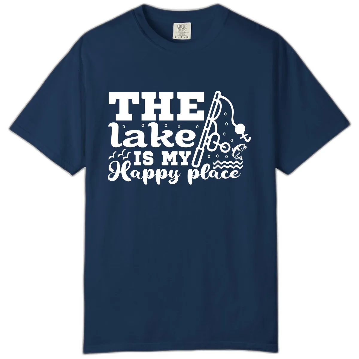The Lake Is My Happy Place Fishing Design Comfort Color in Navy