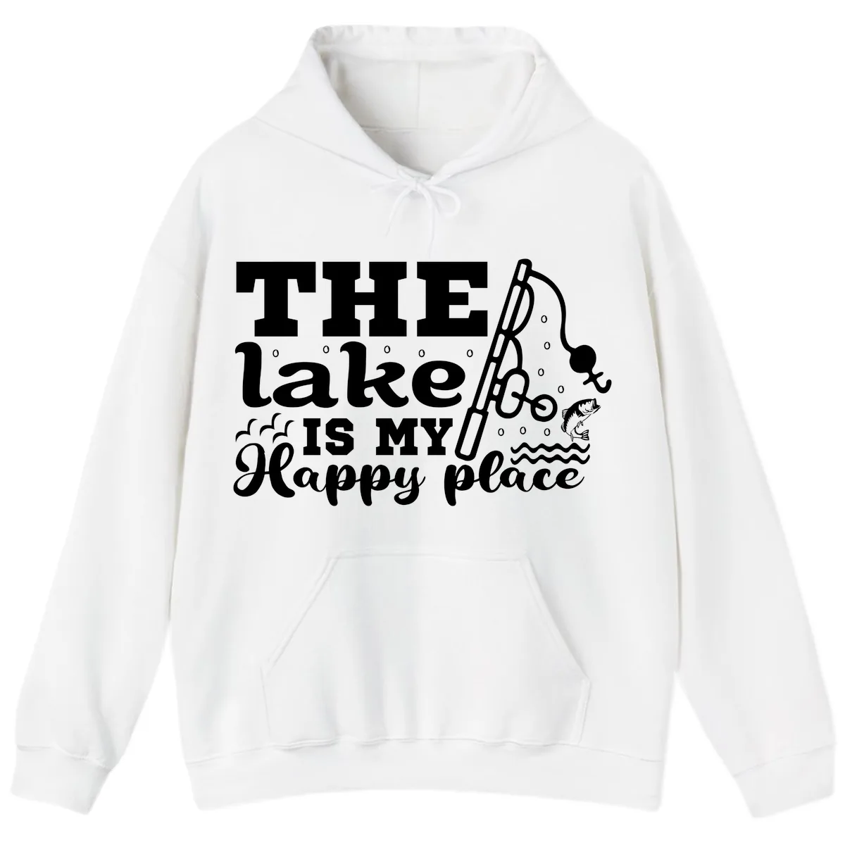 The Lake Is My Happy Place Fishing Design Hoodie in White