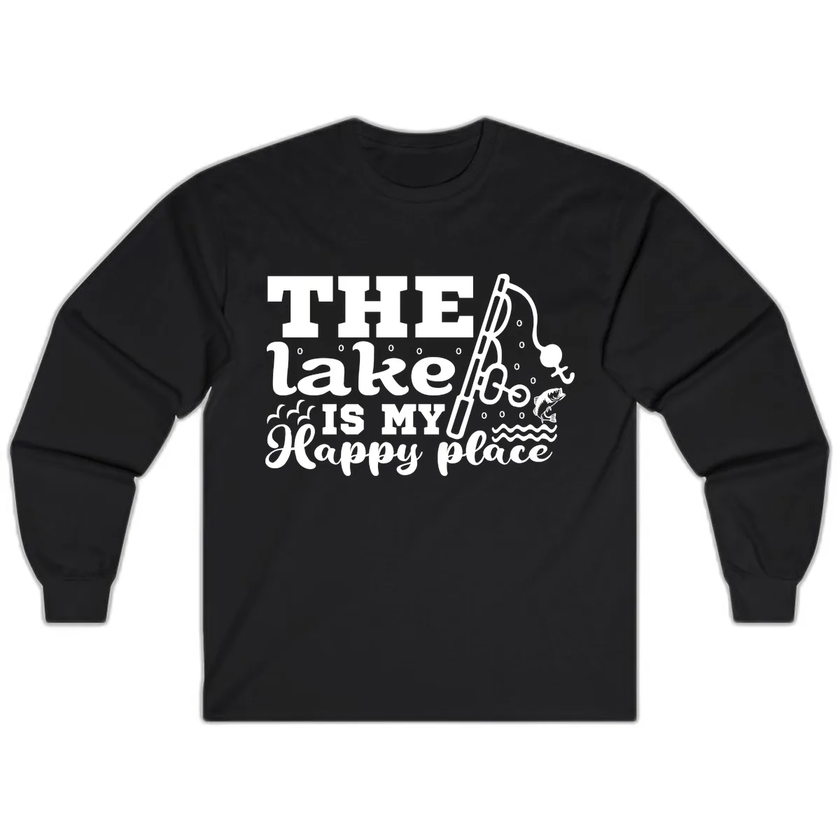 The Lake Is My Happy Place Fishing Design Long Sleeve in Black