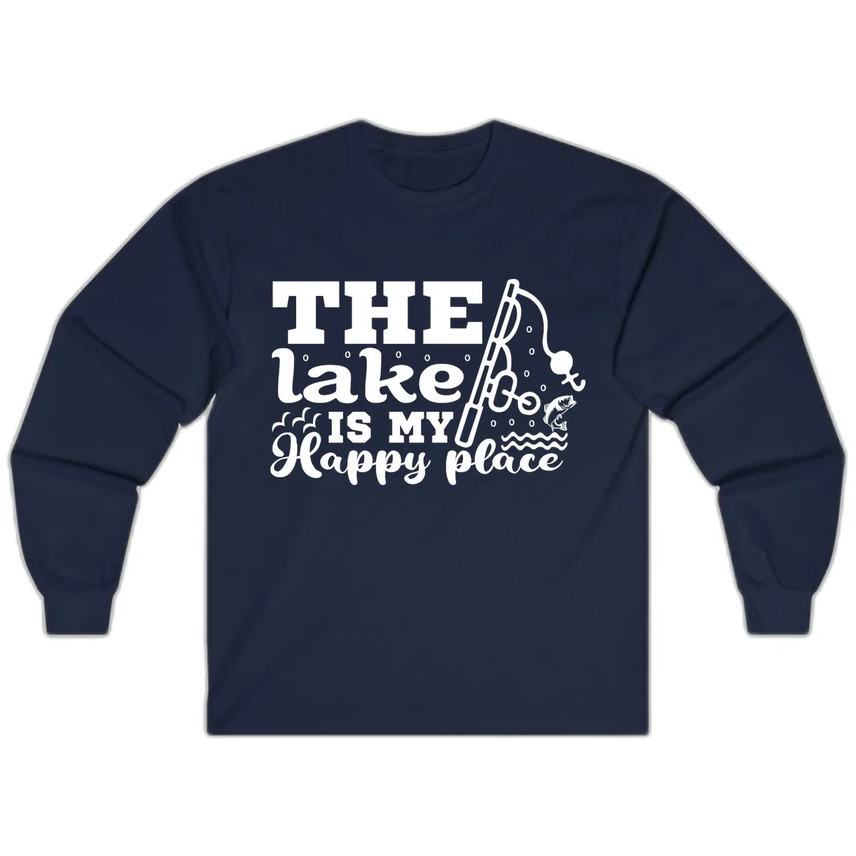 The Lake Is My Happy Place Fishing Design Long Sleeve in Navy