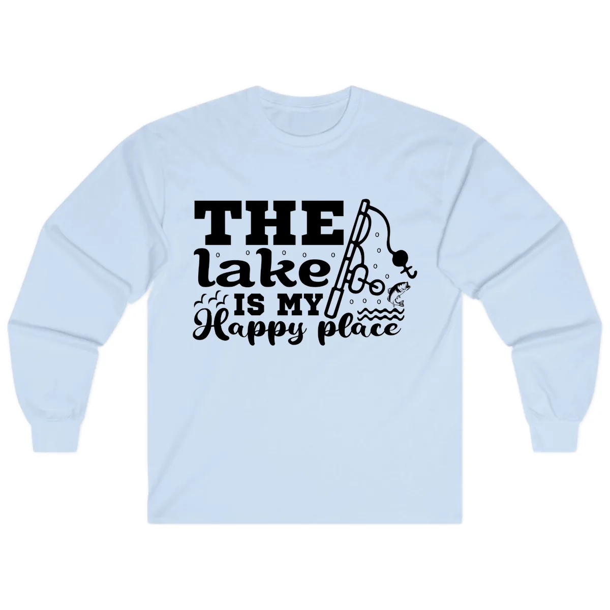 The Lake Is My Happy Place Fishing Design Long Sleeve in Light Blue