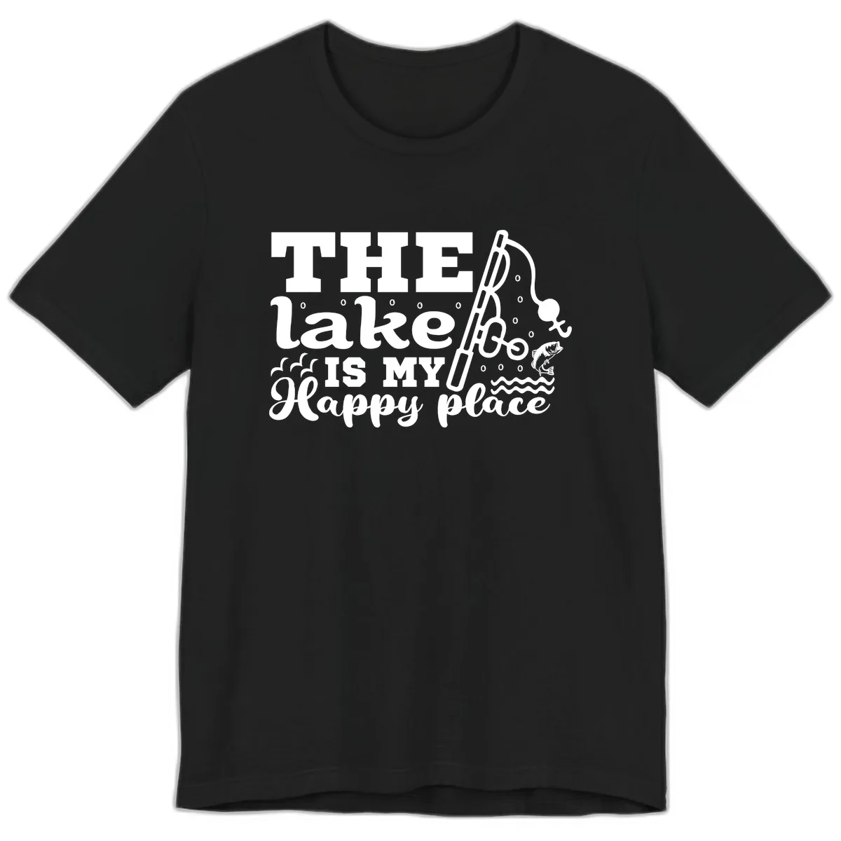 The Lake Is My Happy Place Fishing Design Premium T-Shirt in Black