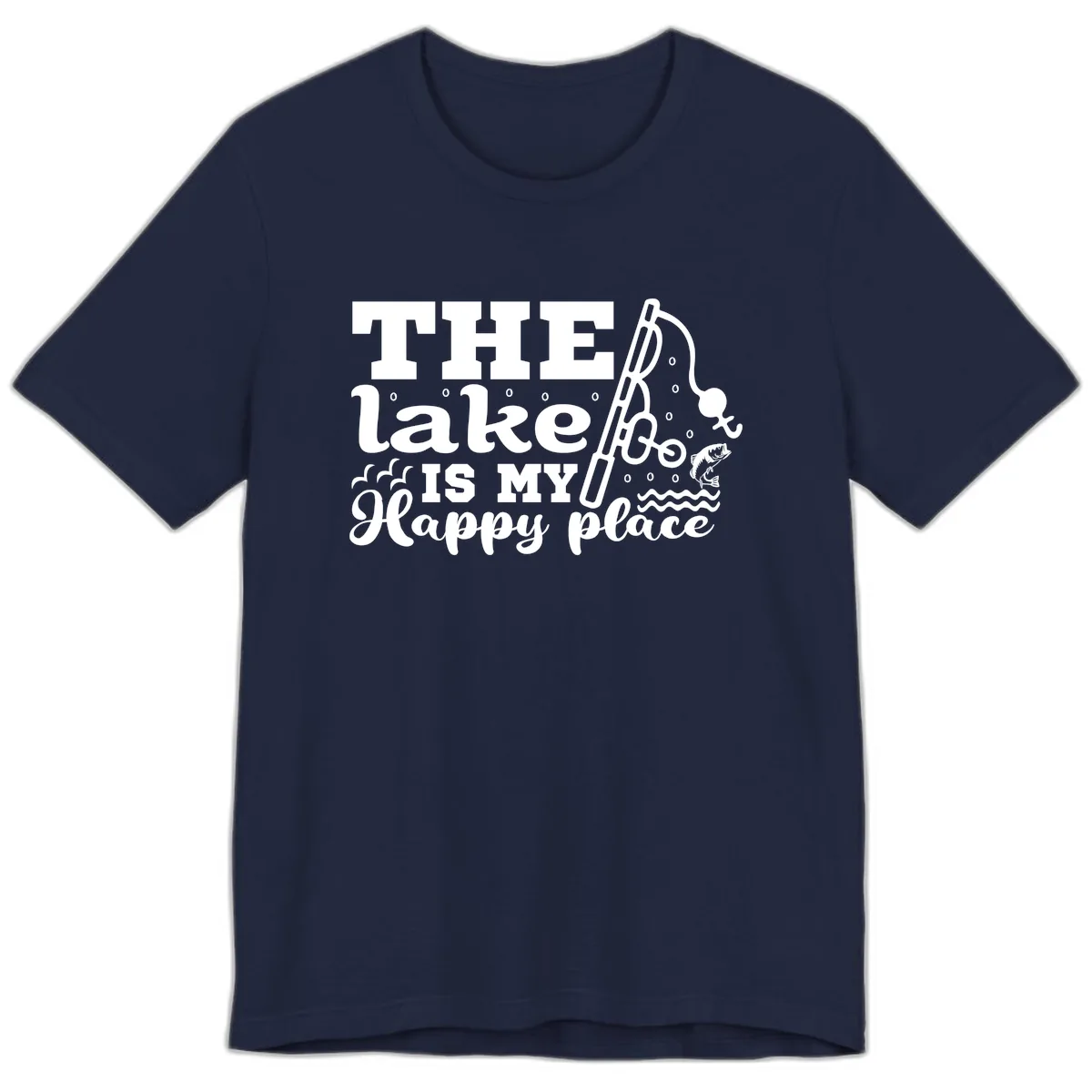 The Lake Is My Happy Place Fishing Design Premium T-Shirt in Navy