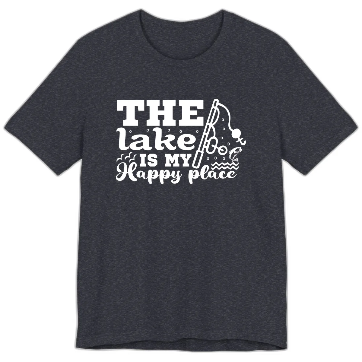 The Lake Is My Happy Place Fishing Design Premium T-Shirt in Heather Navy