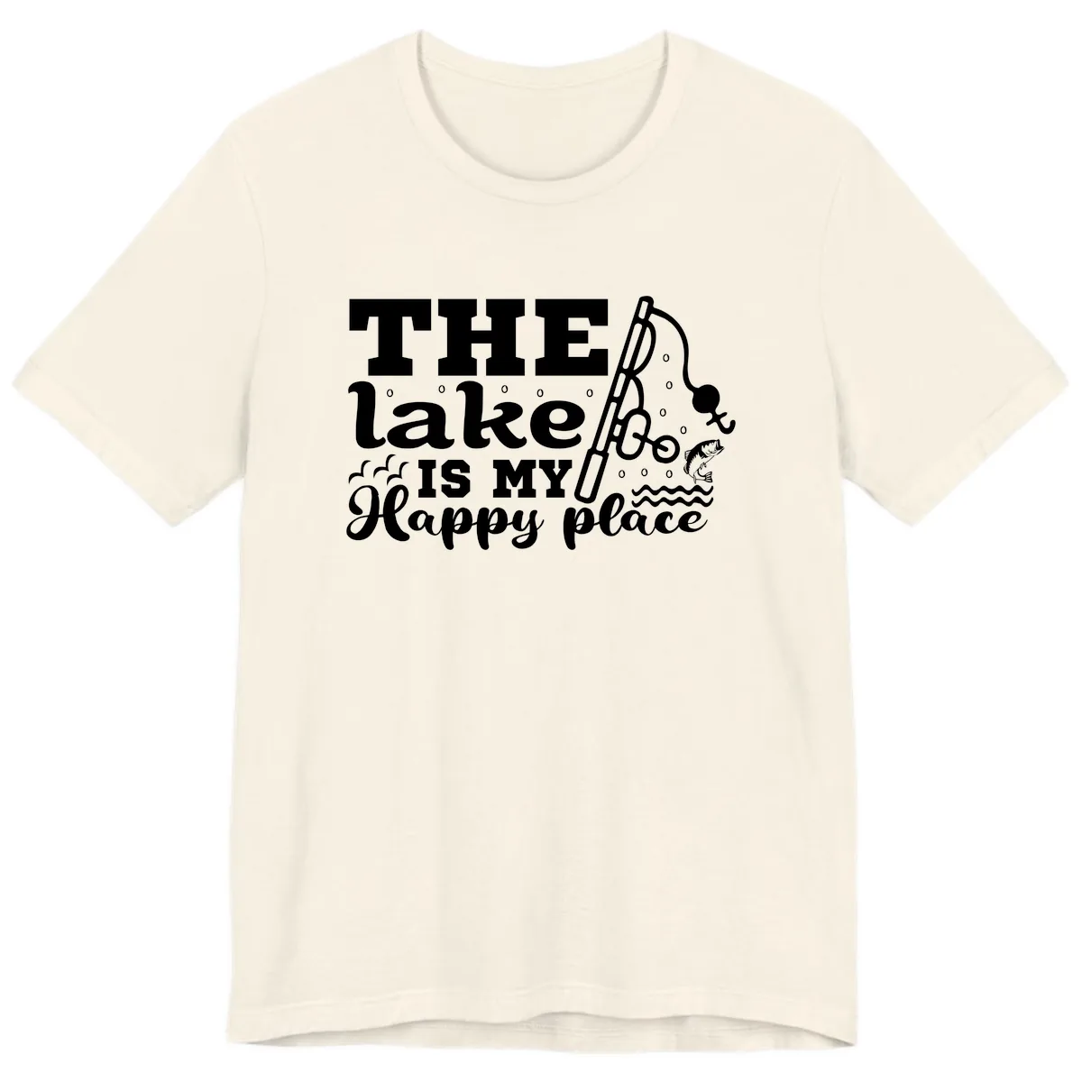 The Lake Is My Happy Place Fishing Design Premium T-Shirt in Natural