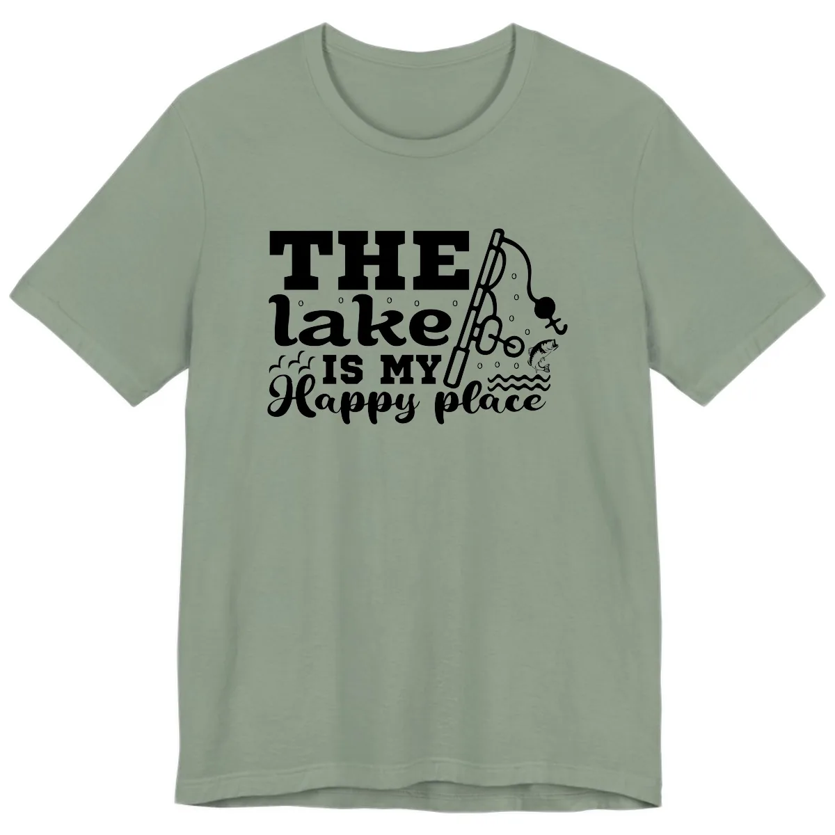 The Lake Is My Happy Place Fishing Design Premium T-Shirt in Sage