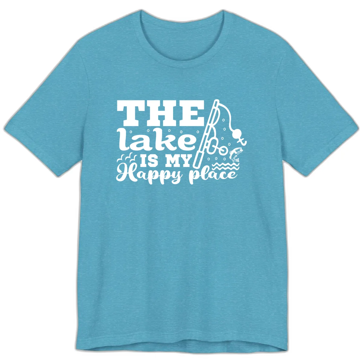 The Lake Is My Happy Place Fishing Design Premium T-Shirt in Heather Aqua
