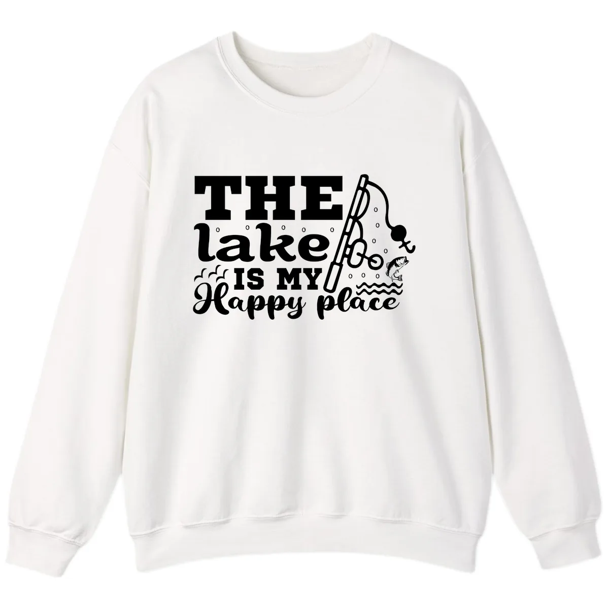 The Lake Is My Happy Place Fishing Design Sweatshirt in White