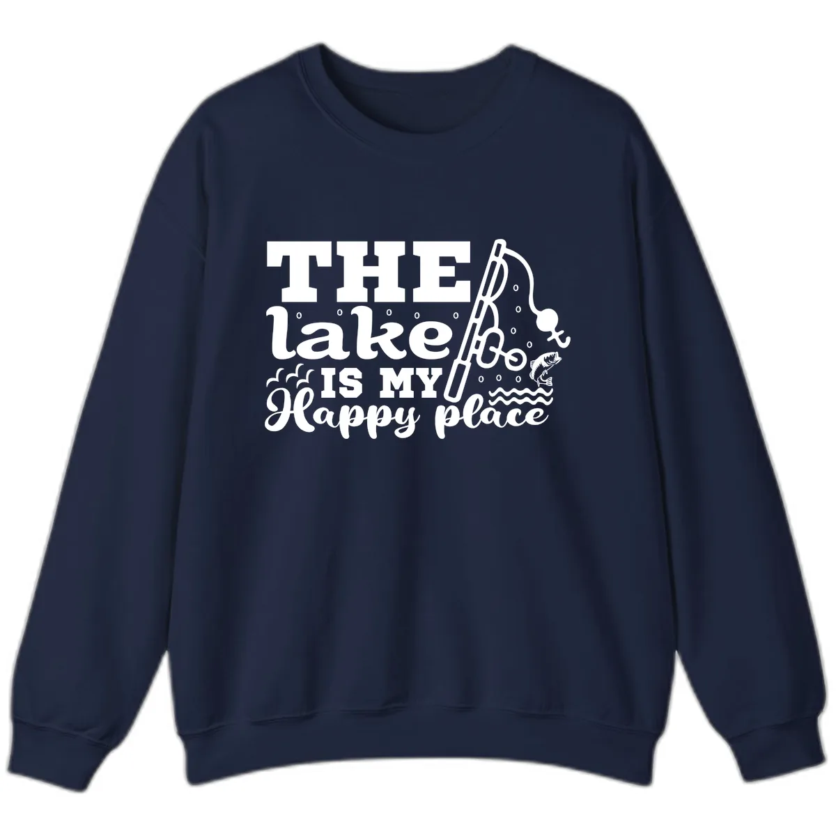 The Lake Is My Happy Place Fishing Design Sweatshirt in Navy