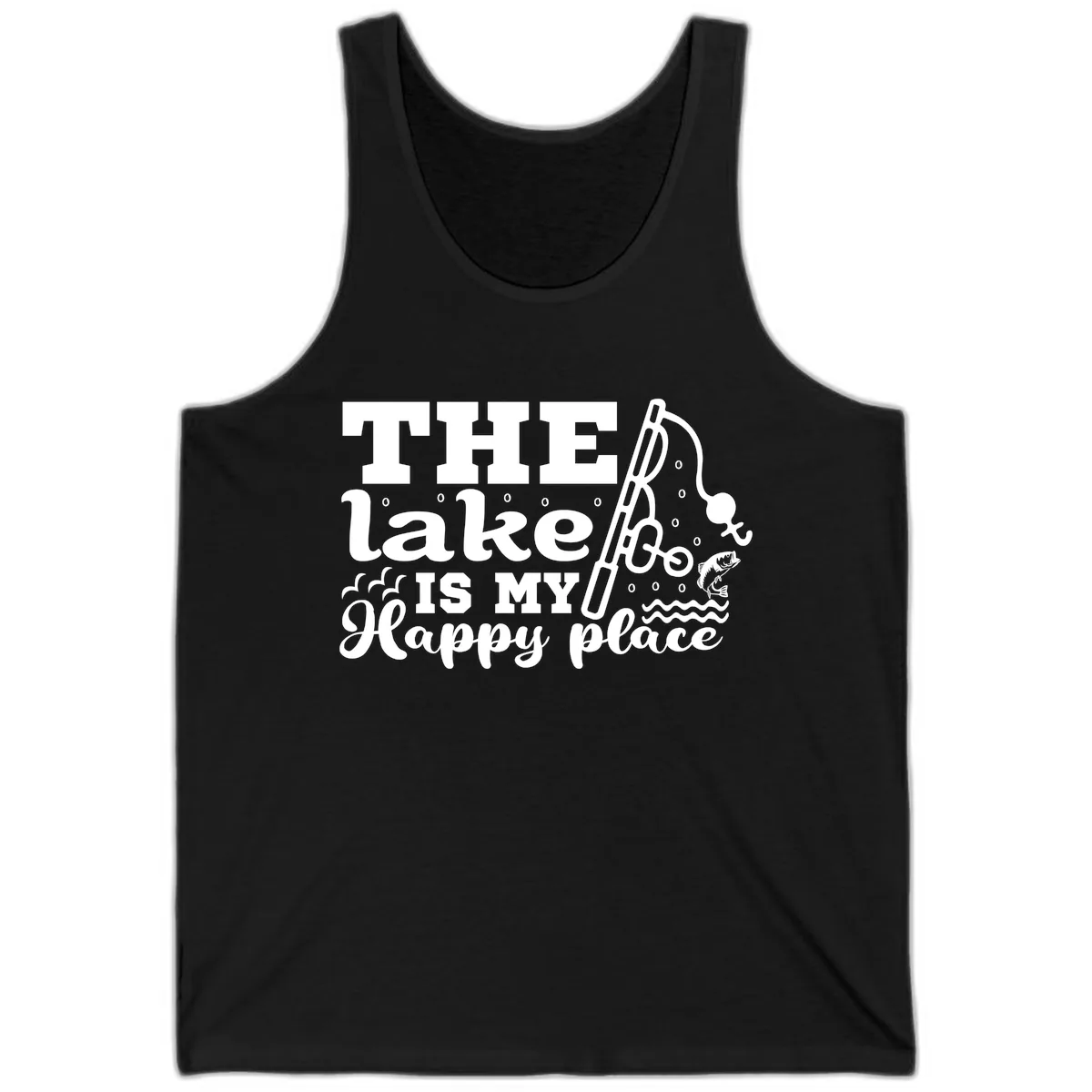 The Lake Is My Happy Place Fishing Design Tank in Black