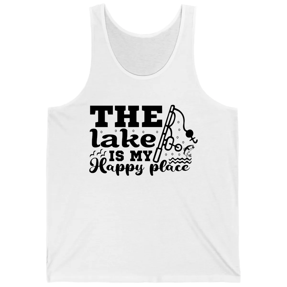 The Lake Is My Happy Place Fishing Design Tank in White