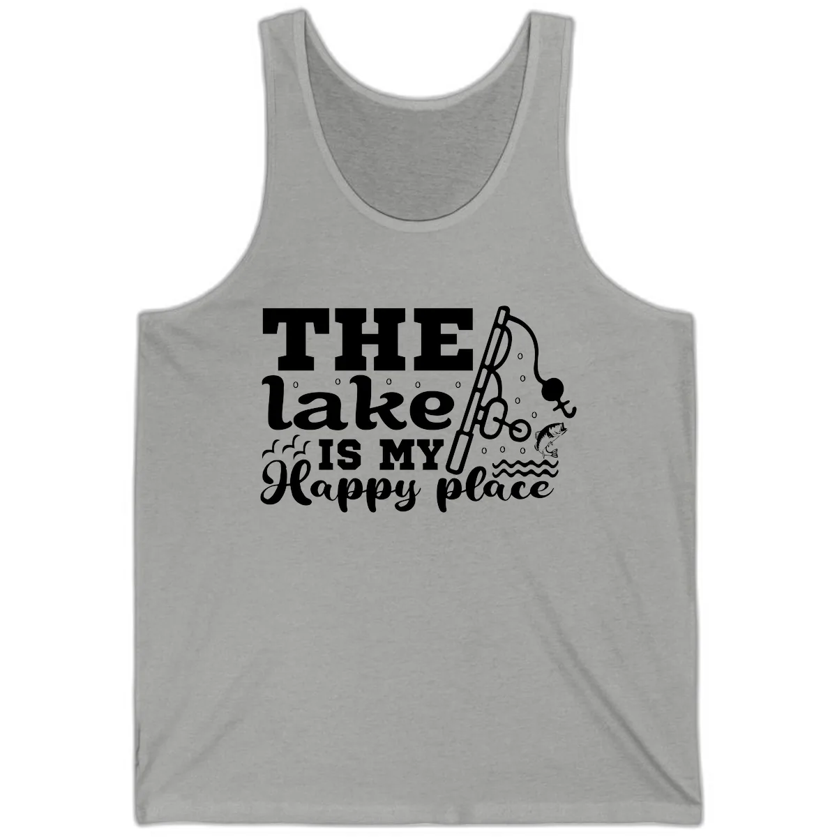 The Lake Is My Happy Place Fishing Design Tank in Athletic Heather