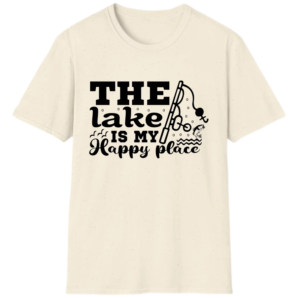 The Lake Is My Happy Place Fishing Design T-Shirt in Natural