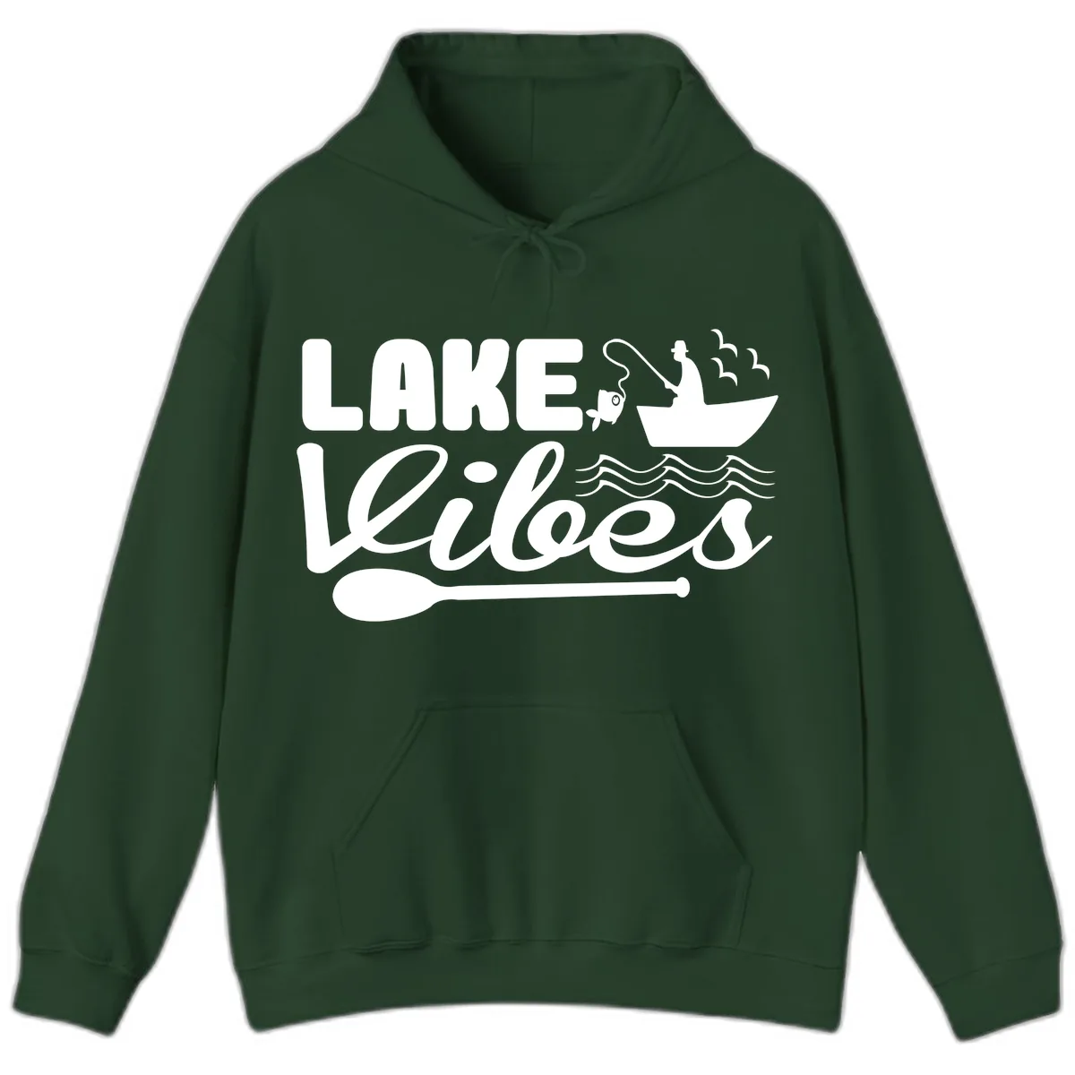 Lake Vibes Fisherman's Delight Hoodie in Forest Green