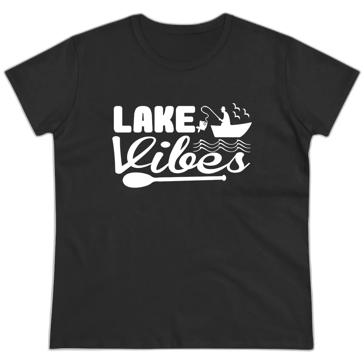 Lake Vibes Fisherman's Delight Ladies Tee in Black