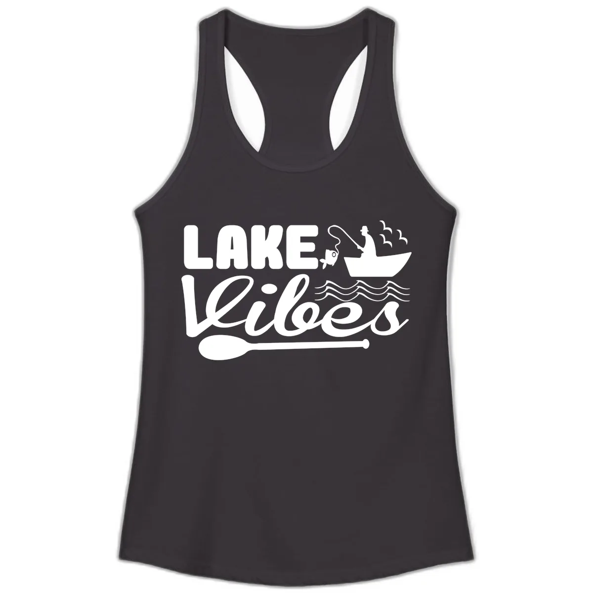 Lake Vibes Fisherman's Delight Ladies Tank in Black