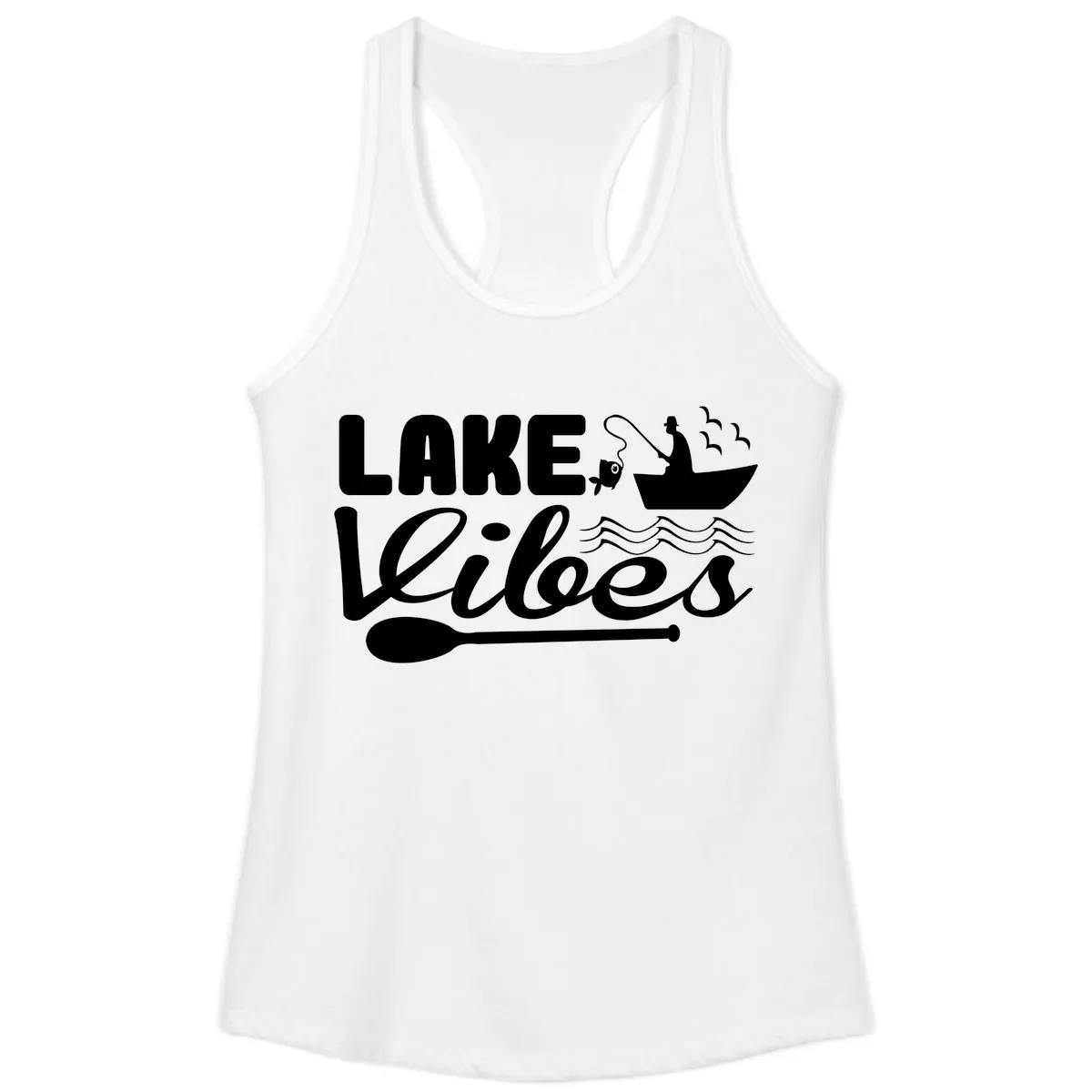 Lake Vibes Fisherman's Delight Ladies Tank in White