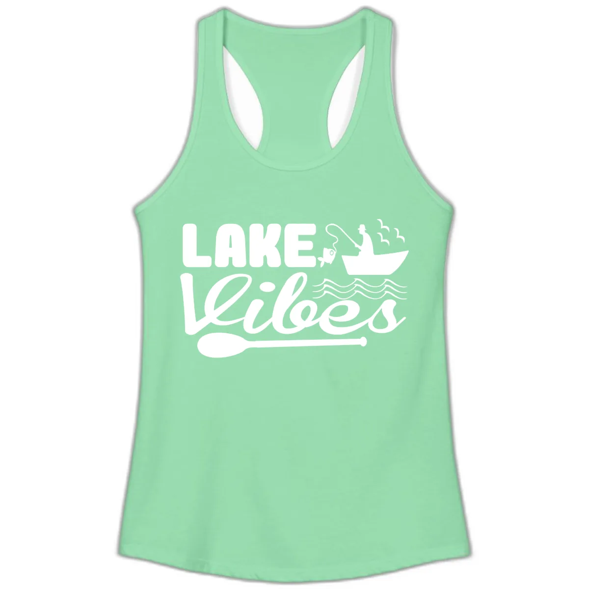 Lake Vibes Fisherman's Delight Ladies Tank in Solid Mint