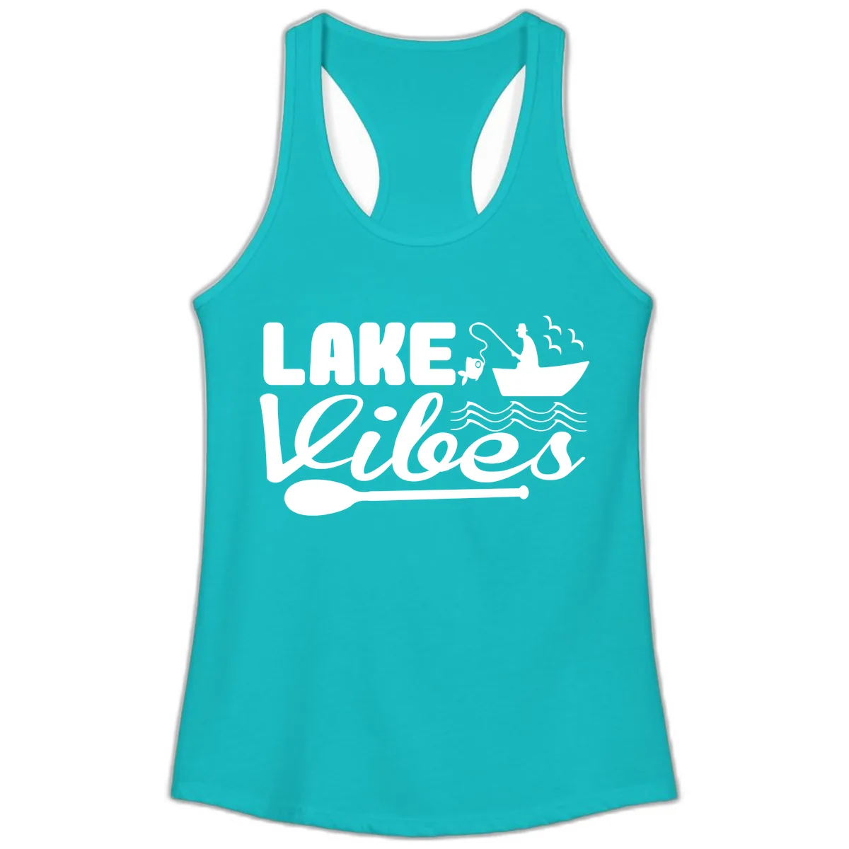 Lake Vibes Fisherman's Delight Ladies Tank in Tahiti Blue