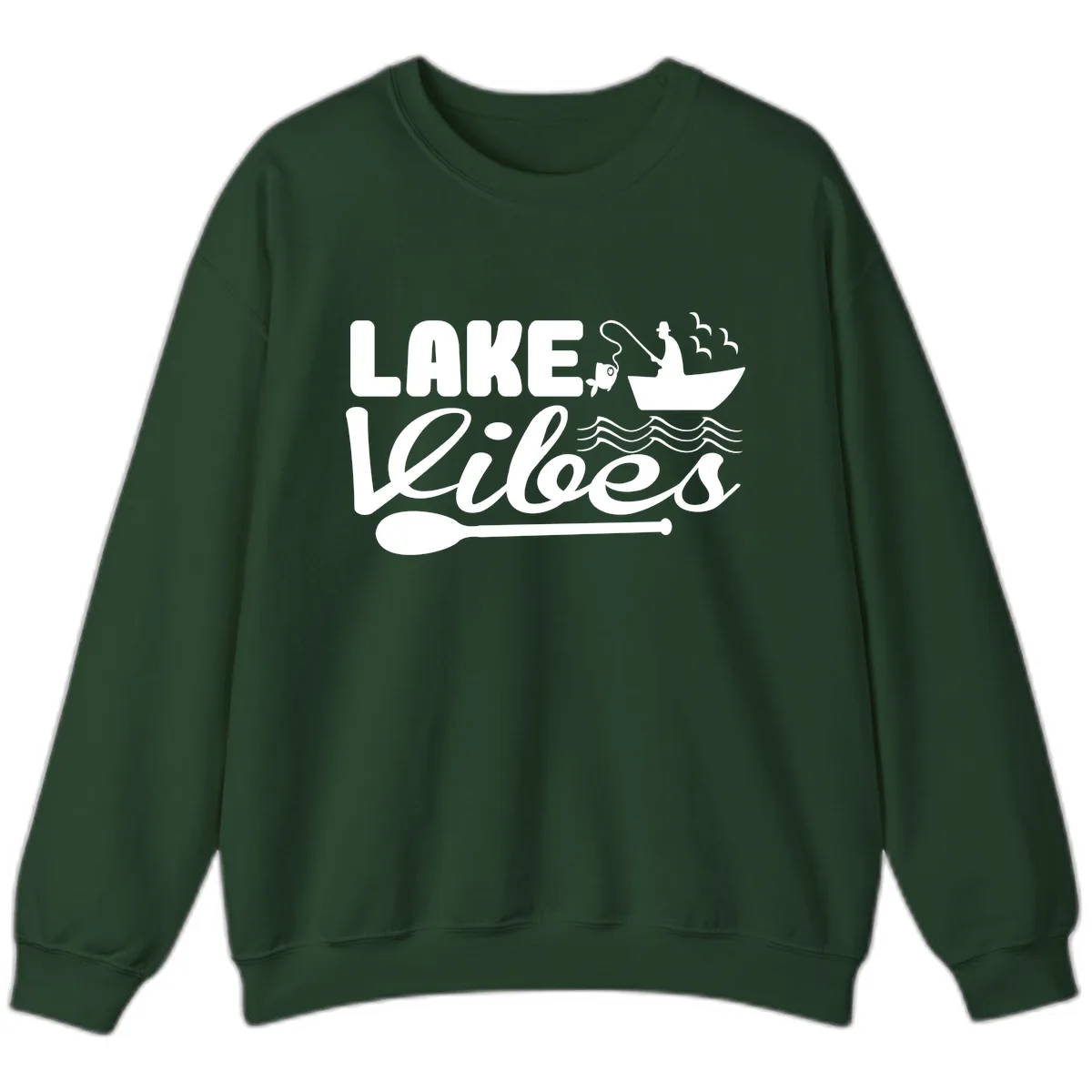 Lake Vibes Fisherman's Delight Sweatshirt in Forest Green