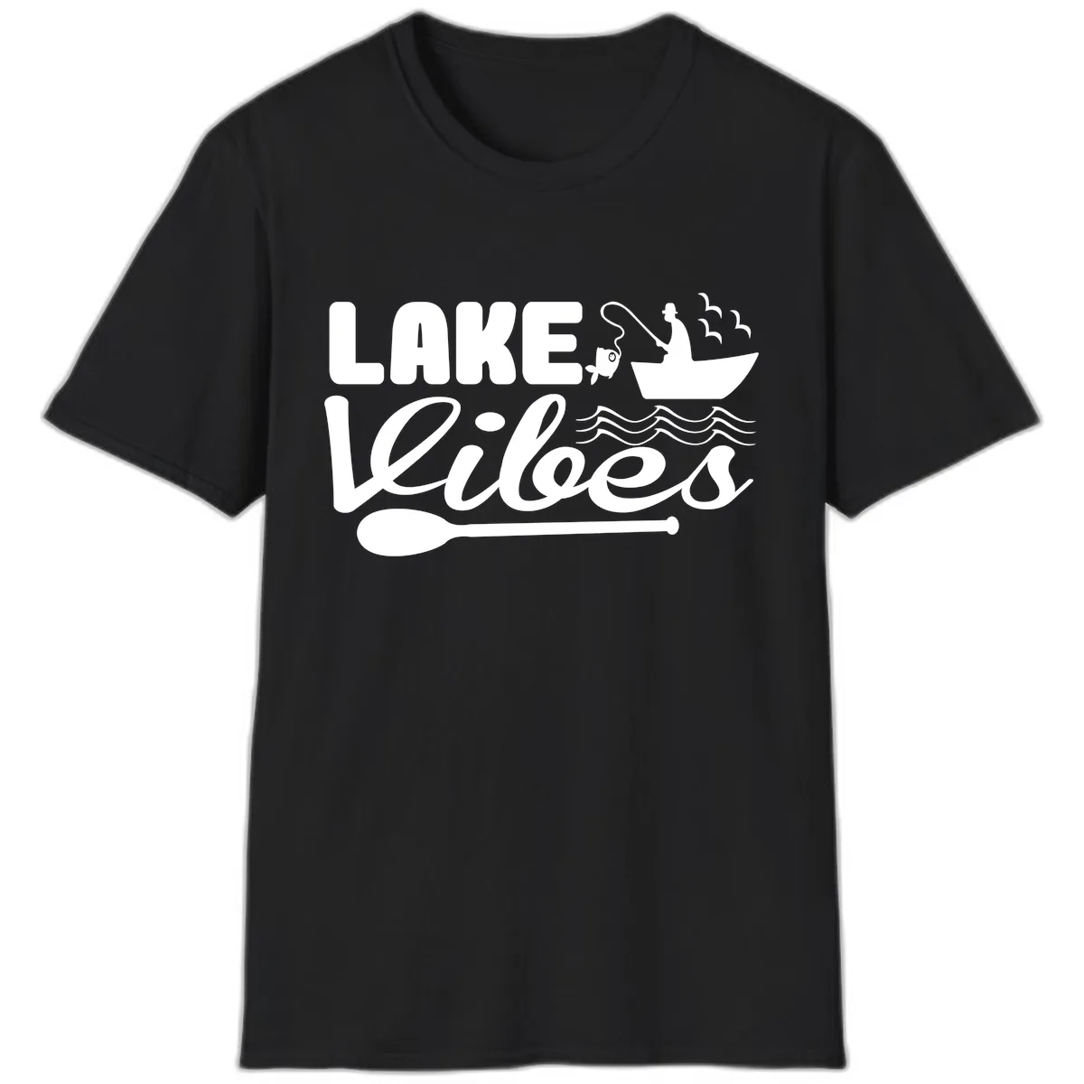 Lake Vibes Fisherman's Delight T-Shirt in Black
