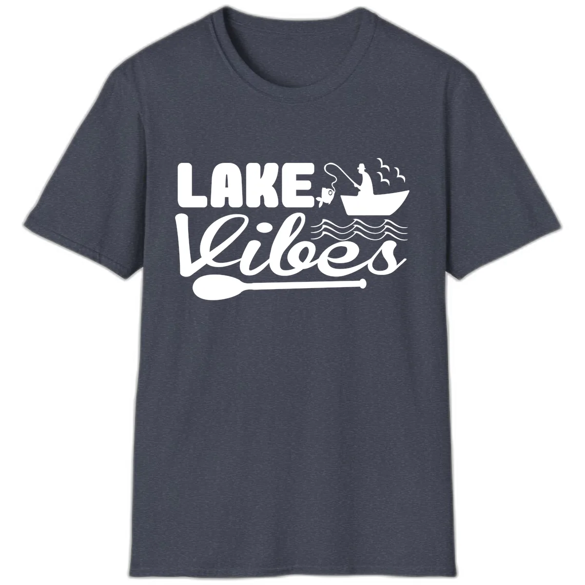 Lake Vibes Fisherman's Delight T-Shirt in Heather Navy
