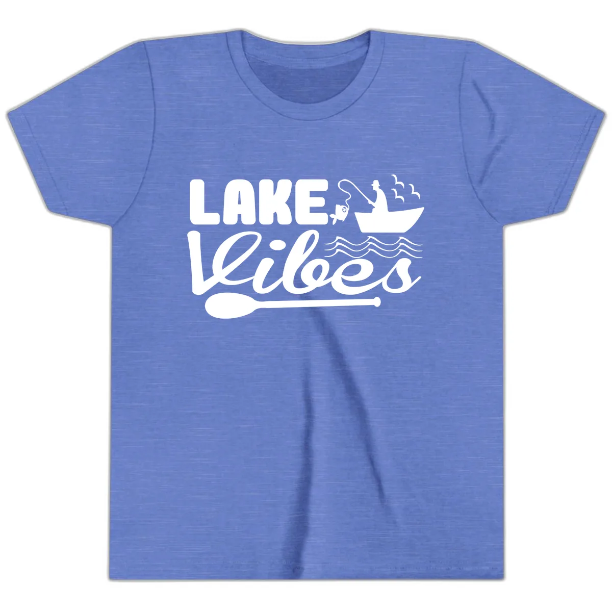 Lake Vibes Fisherman's Delight Youth T-Shirt in Heather Columbia Blue