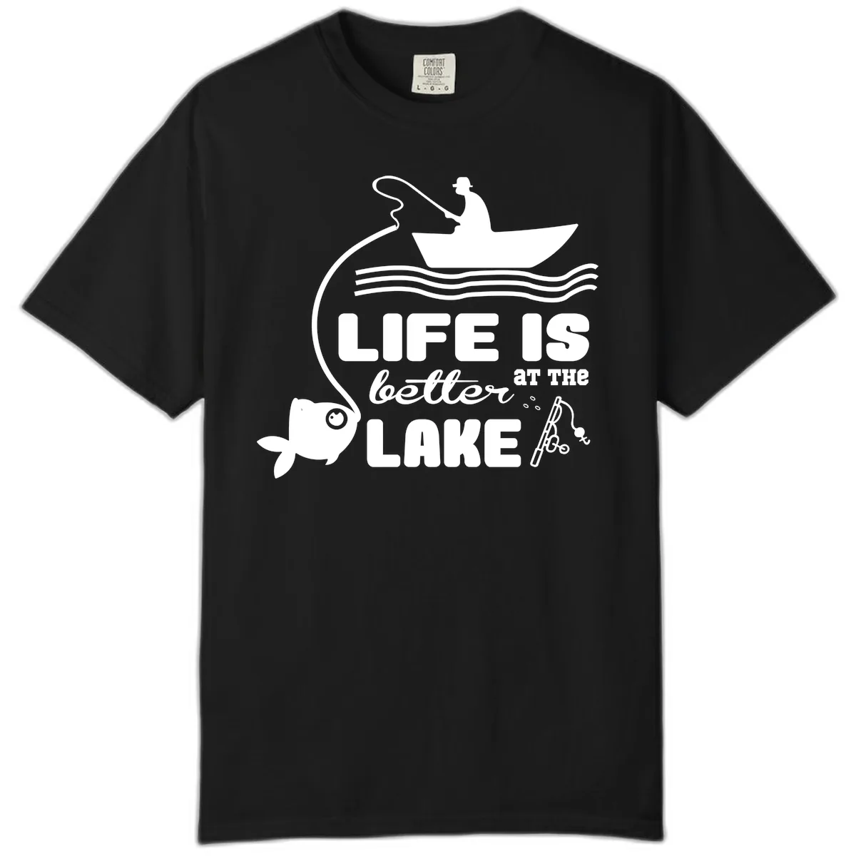 Life Is Better At The Lake Fishing Comfort Color in Black