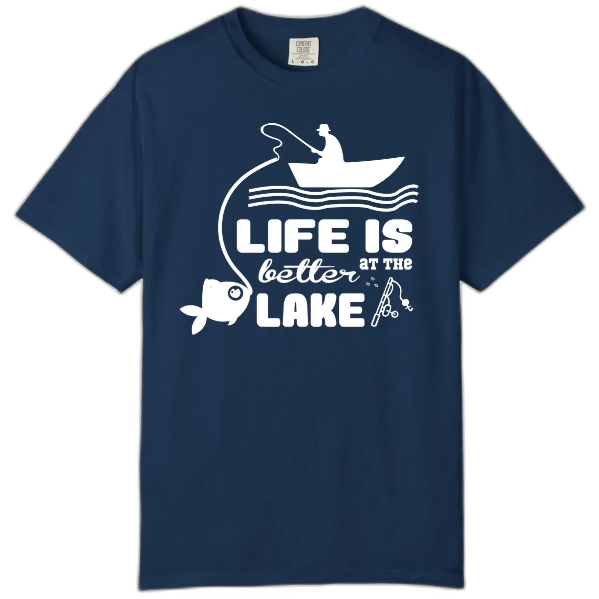 Life Is Better At The Lake Fishing Comfort Color in Navy