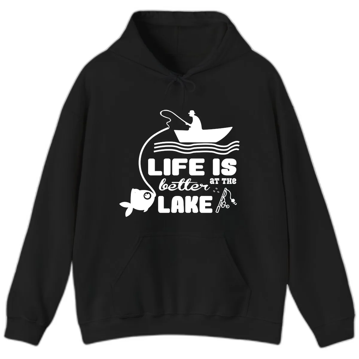 Life Is Better At The Lake Fishing Hoodie in Black