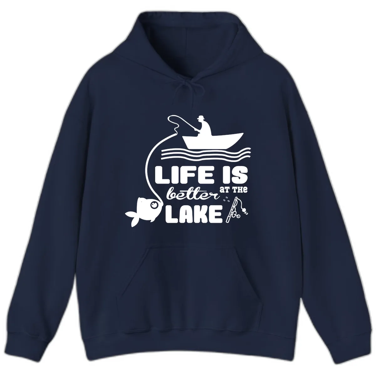 Life Is Better At The Lake Fishing Hoodie in Navy