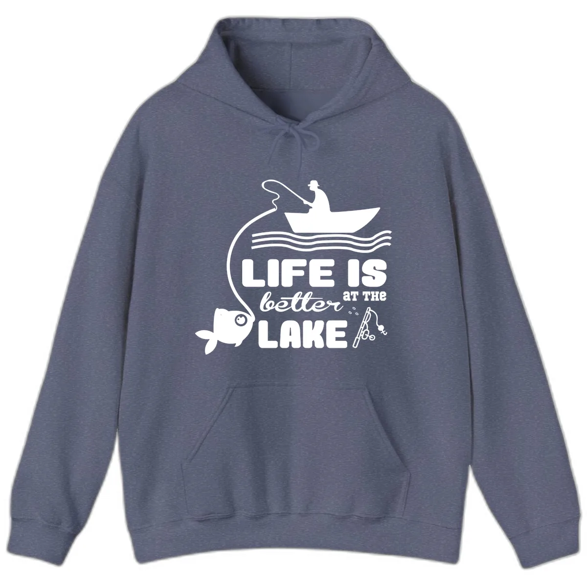 Life Is Better At The Lake Fishing Hoodie in Heather Navy