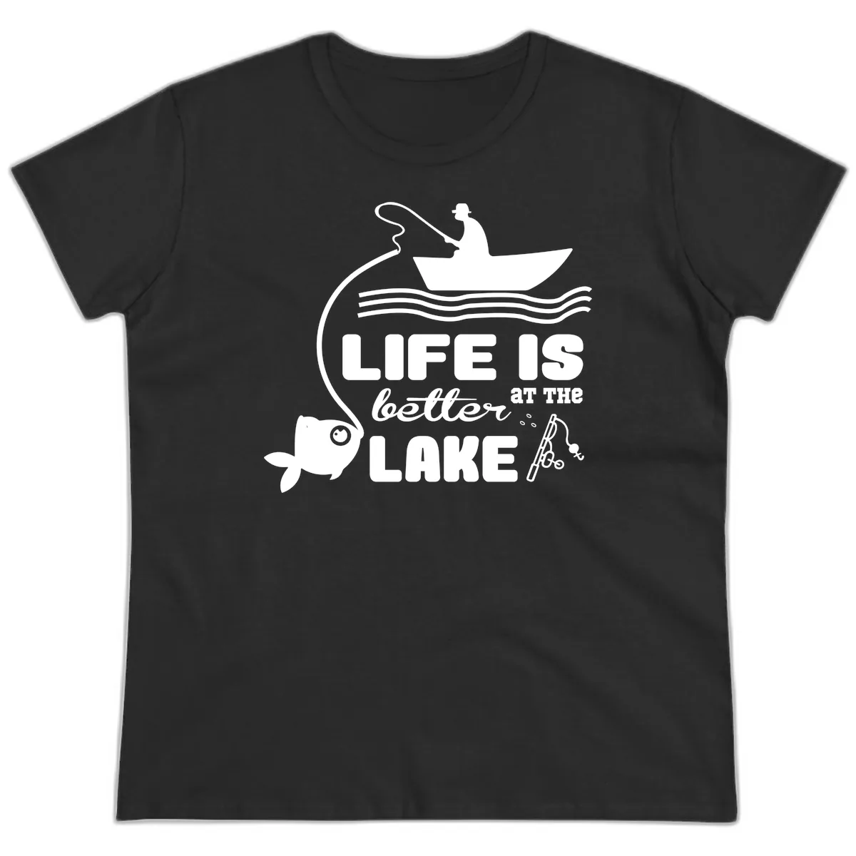 Life Is Better At The Lake Fishing Ladies Tee in Black