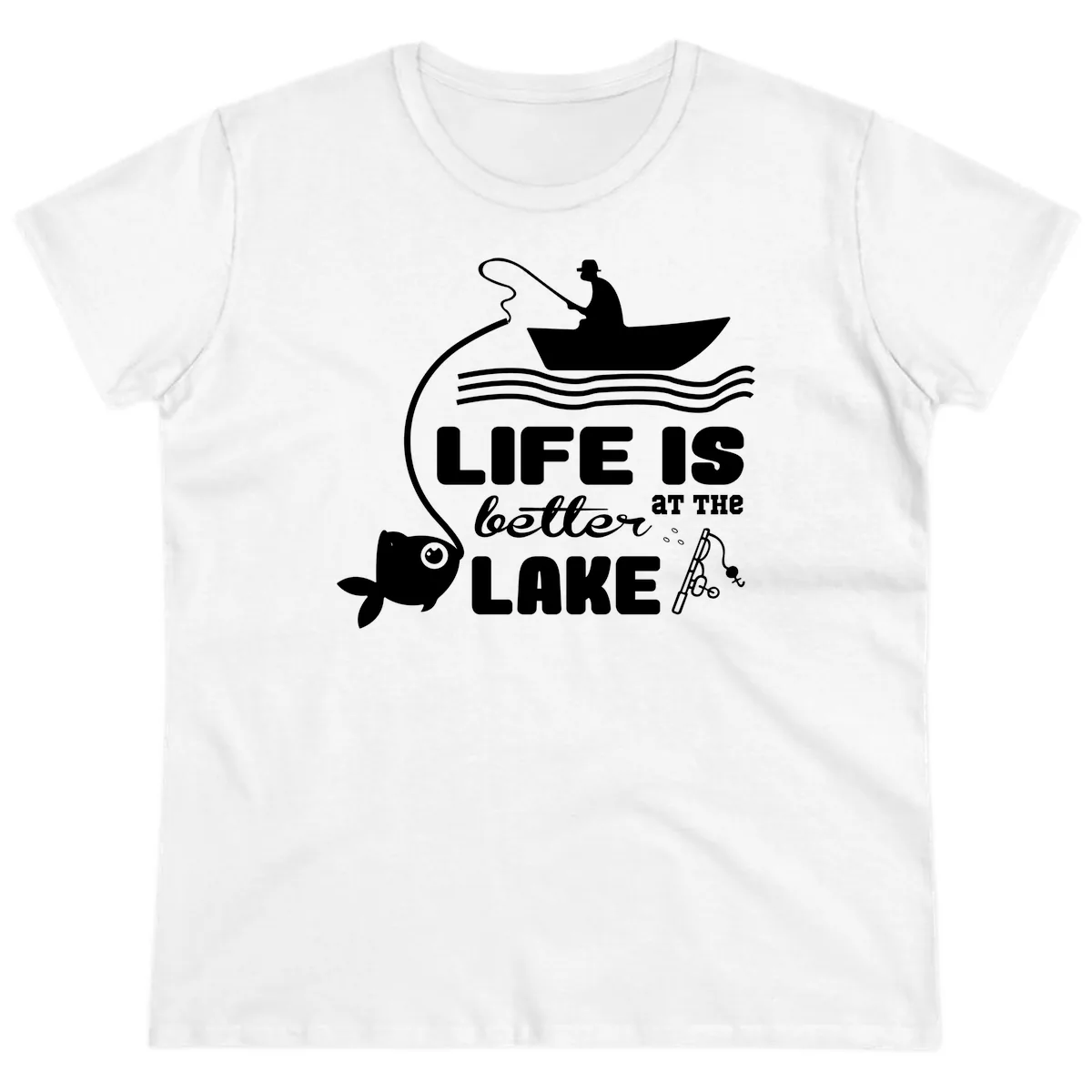 Life Is Better At The Lake Fishing Ladies Tee in White