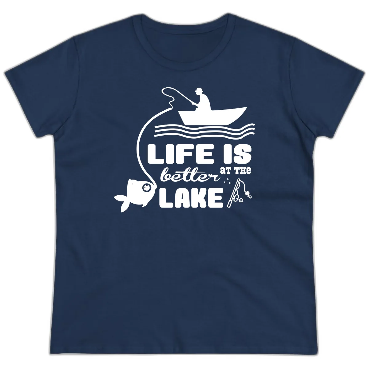 Life Is Better At The Lake Fishing Ladies Tee in Navy
