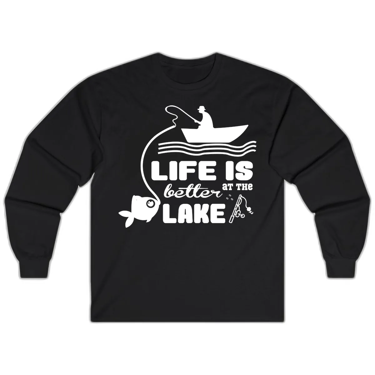 Life Is Better At The Lake Fishing Long Sleeve in Black
