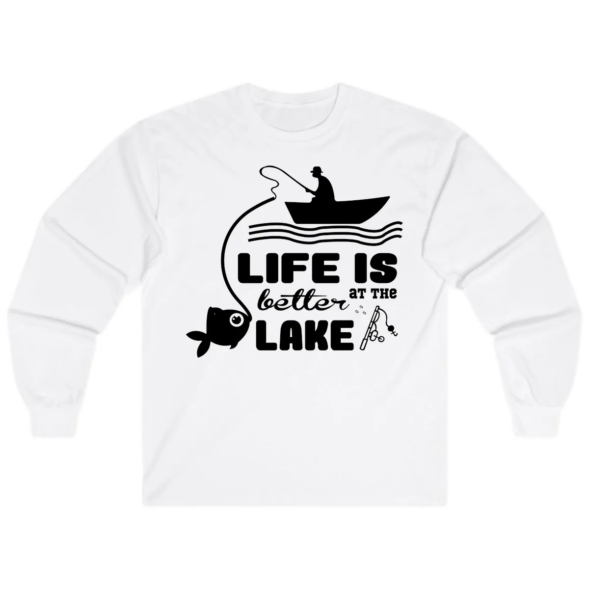 Life Is Better At The Lake Fishing Long Sleeve in White